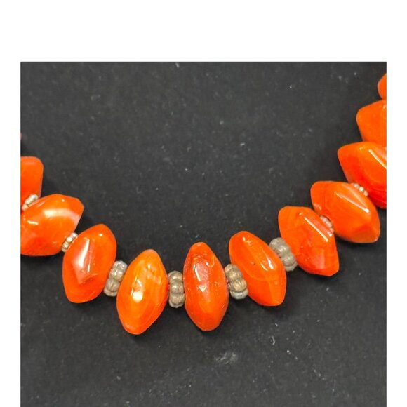 Vintage JKa Sterling Clasp Coral Gemstone Necklace Choker Bib Estate Find 20" - Picture 2 of 9